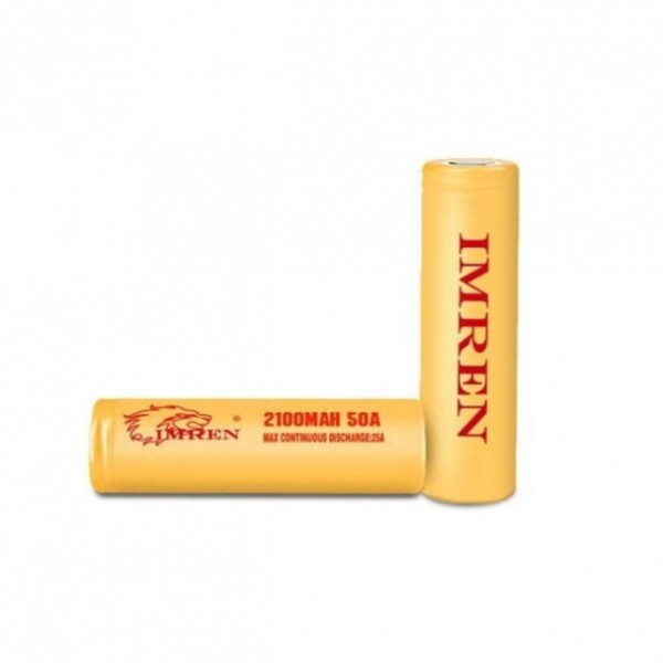 Imren (Gold) IMR 18650 (2100mAh) 50A 3.7v Battery Flat-Top - (Pack of 2)